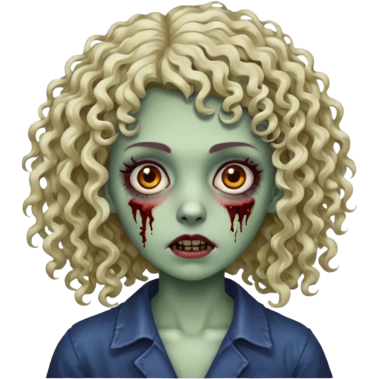Faça uma mulher zumbi com o cabelo cacheado médio, e uma franja cacheada emoji