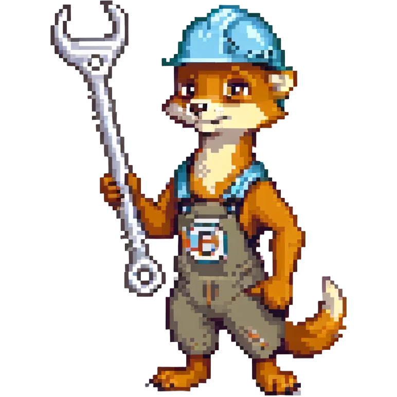 AN ANTHROPOMORPHIC WEASEL WITH A HARDHAT AND A LARGE SPANNER WRENCH emoji