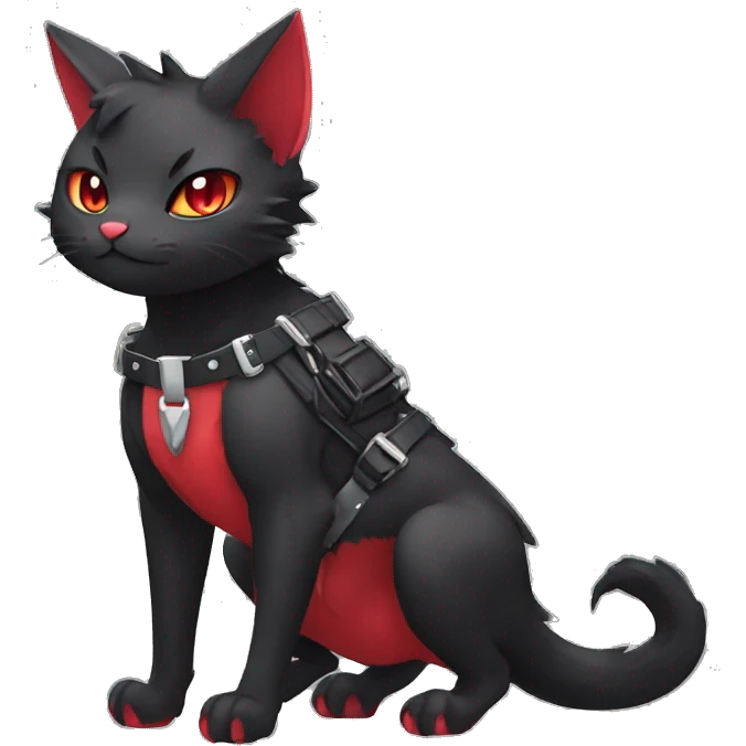 cool edgy cute kawaii black punk red fantasy nargacuga-bat-cat-Fakemon collar harness full body emoji