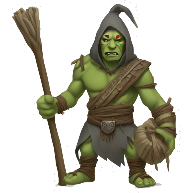 hooded orc chaman with stick emoji