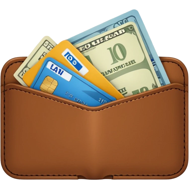 portefeuille marron avec quelques billets et carte bancaire emoji