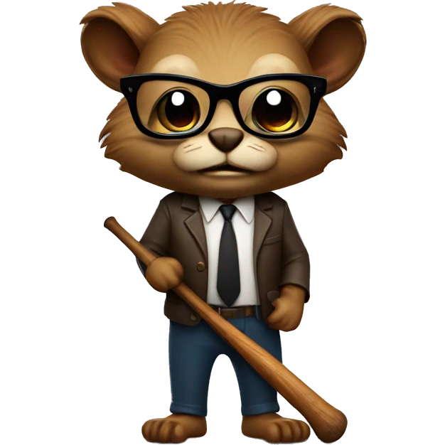 An evil beaver with a bat in his hands and black glasses emoji