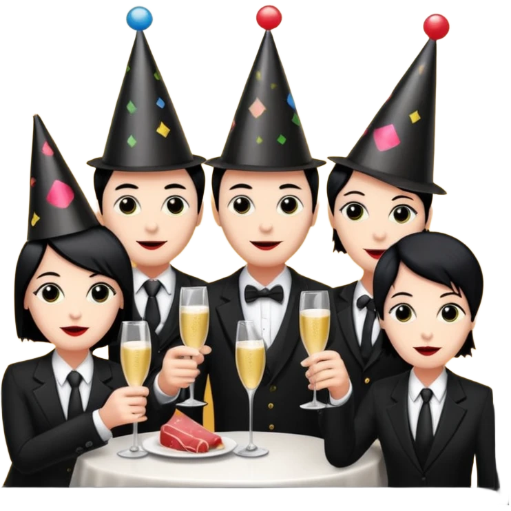 goth corporate executives enjoying champagne Party at SPAM meat cafe paris LANDSCAPE  emoji