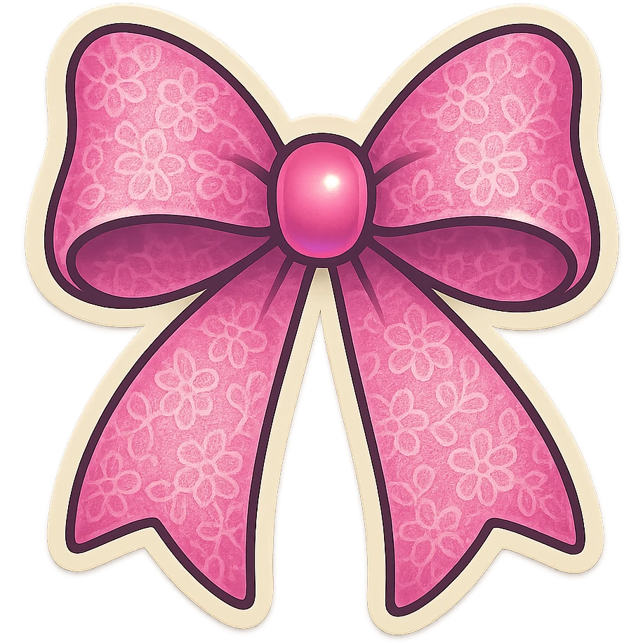 A pink bow sticker with a floral design, pink bow sticker with a lace texture emoji