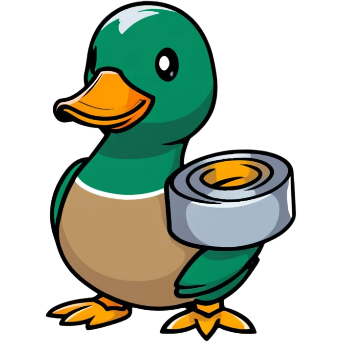 mallard duck holding a roll of silver duct tape emoji