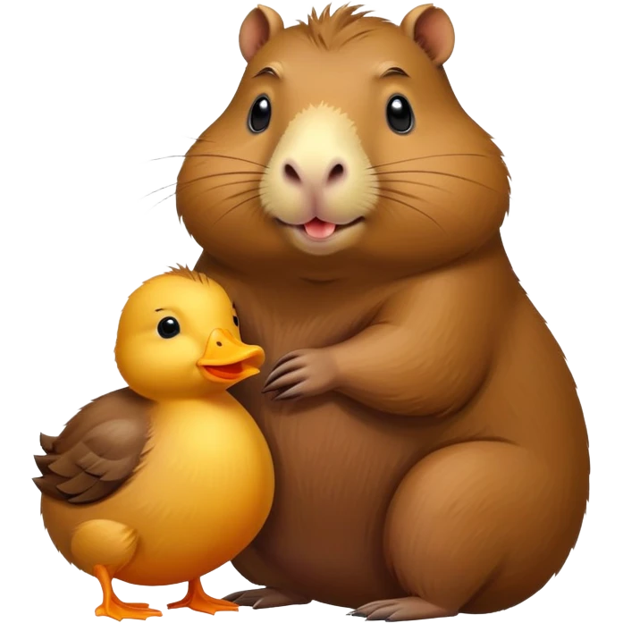 Capybara with a baby duck riding it emoji