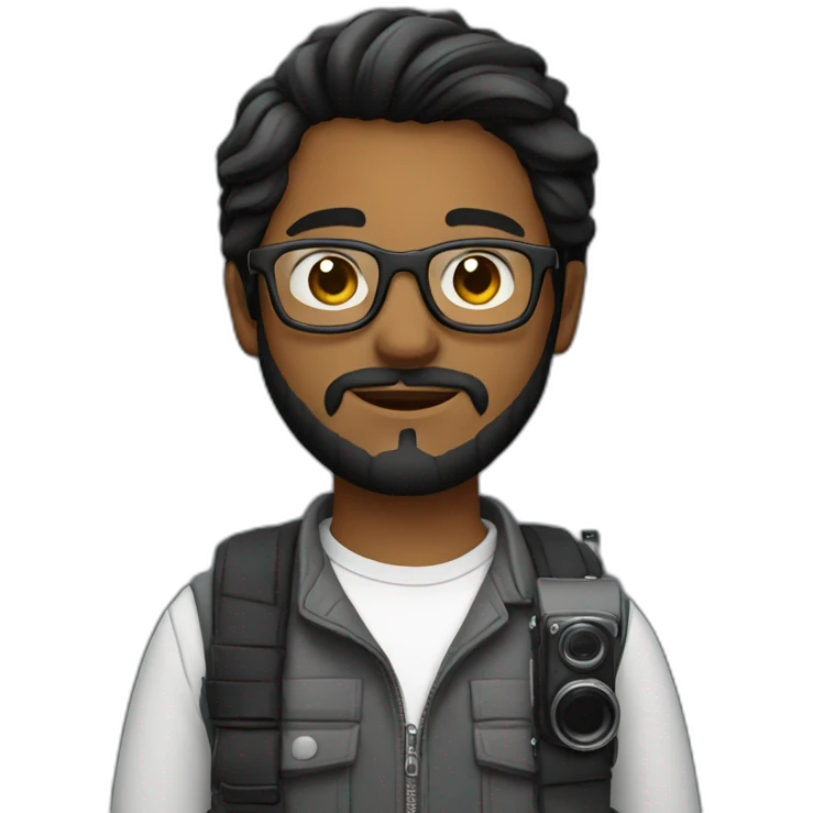 a filmmaker, young, black, straight hair to the side, with a beard, wearing glasses and with a camera in his hand emoji
