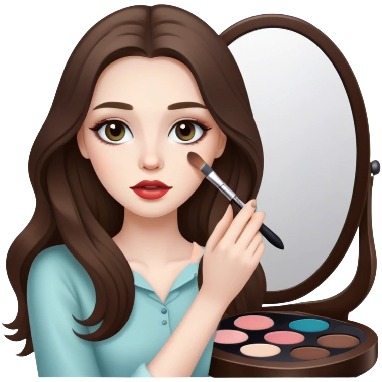  beautiful pale brunette girl with long hair doing her makeup  emoji