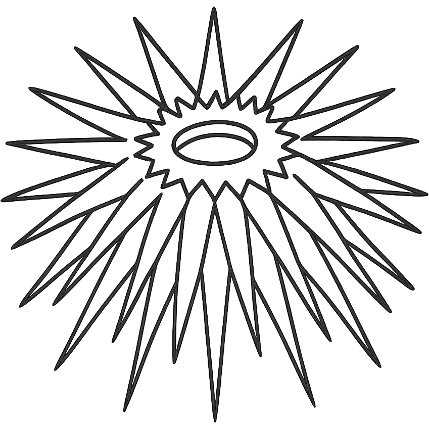 Make the sea urchin shape more realistic, keeping the dangerous spikes, with a transparent background, in a hand drawn icon style with no fill, focusing on detailed and realistic spikes and shape. emoji
