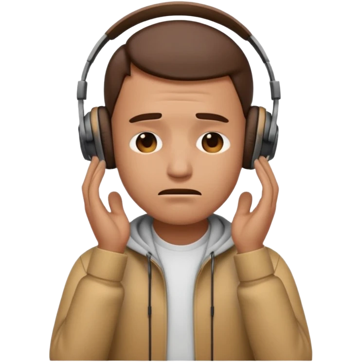 Male emoji with head phone holding both hands listening looks like sad looking down crying  emoji