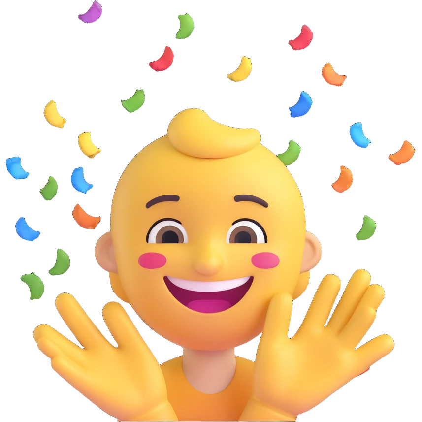 smiling face with confetti and a thank you gesture, expressing gratitude after a successful meeting emoji