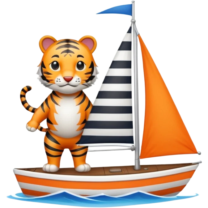 cute tiger sailing on sailboat  emoji