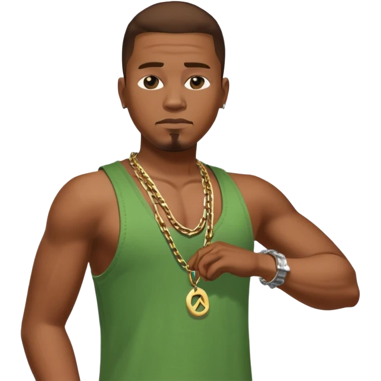 CJ from GTA San Andreas with his green tank top, jeans and chain necklace emoji