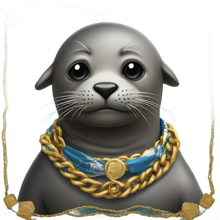 Seal wearing a bandana with a cigar in his mouth with a gold chain on his neck emoji