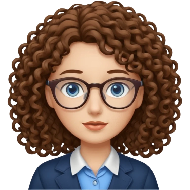 teacher blue eyes glasses curly brown hair long kind emoji