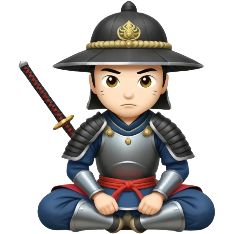 asian white skin Samurais in Hat, Samurai kneeling  emoji