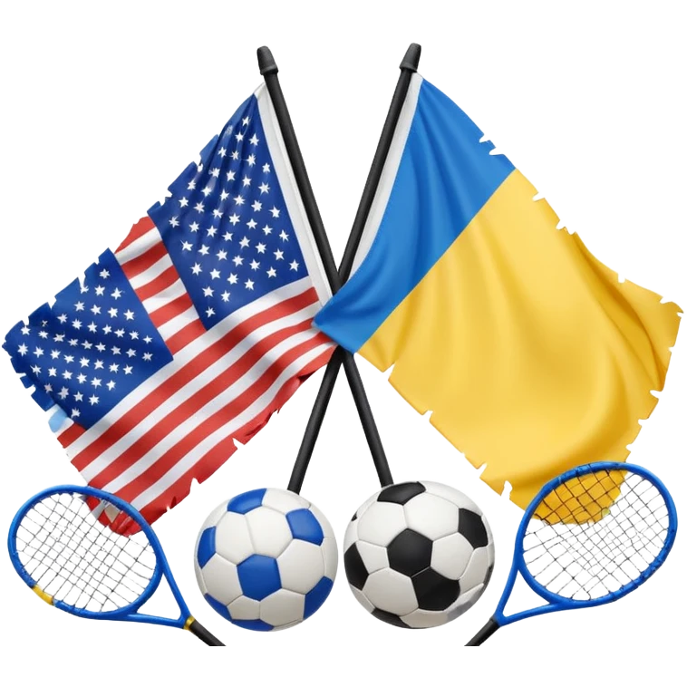 usa and ukraine flags together, sport equipment under emoji
