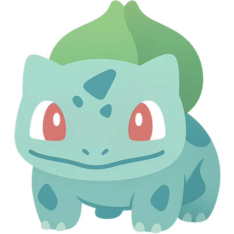 Bulbasaur icon, colorful, soft gradients, rounded edges, friendly and inviting emoji