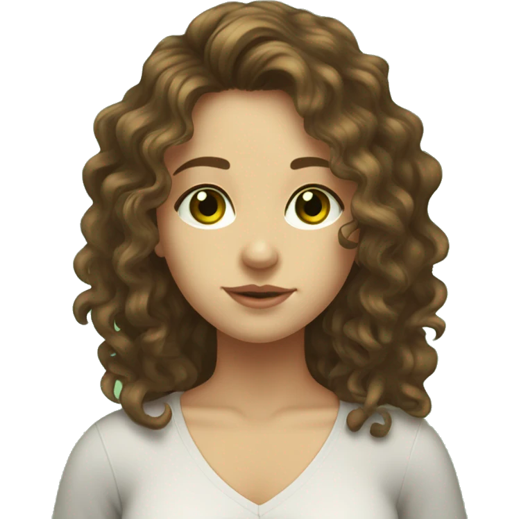 a girl with brown curly long hair,green eyes,Moldovan,standing,very hot emoji