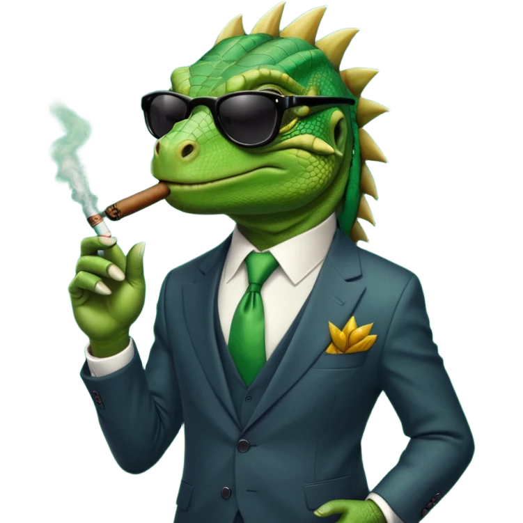 capitalist iguana banker godfather with black sunglasses emoji