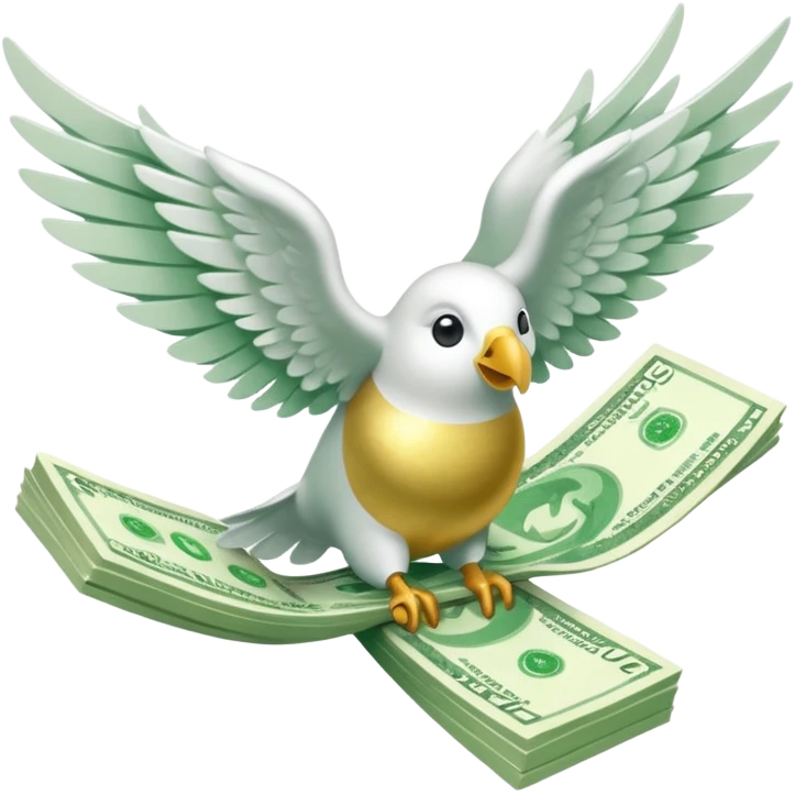 un fajo de dólares con alas volando, "que no sea un ave agarrando el fajo" quiero que el fajo de billetes tenga alas emoji