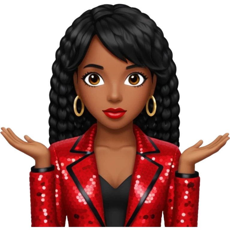 Kelly Rowland from Destiny's Child with jet black hair, red sequin outfit emoji