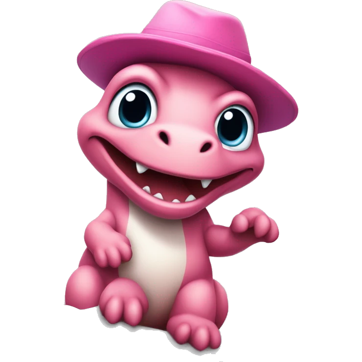 Ein pinker Dinosaurier sitzt auf einem Berg mit Schnee und in der Hand  hat er einem bunten eis  emoji
