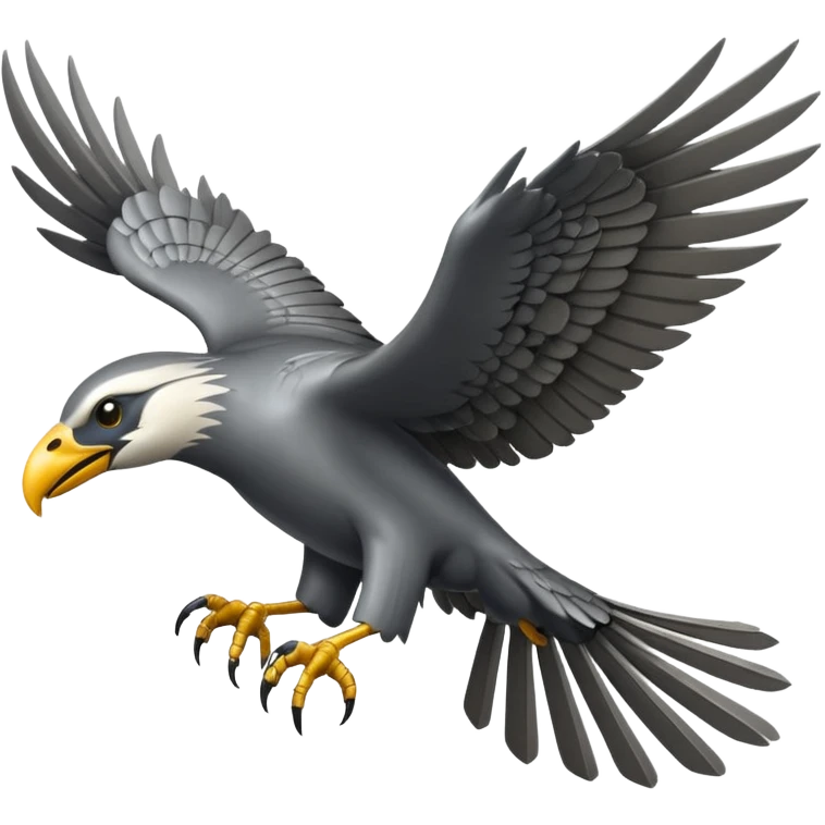 Emoji-style icon of a large metallic predatory bird flying, sharp wings, steel texture, dramatic pose, no gold no yellow emoji