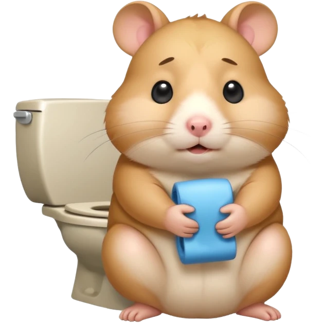 Cute chubby cartoon-style hamster sitting on toilet pooping looking as if he had an accident emoji