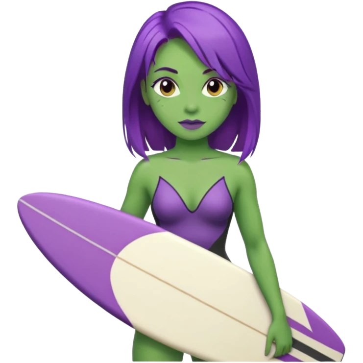 purple hair green skin woman with surfboard emoji