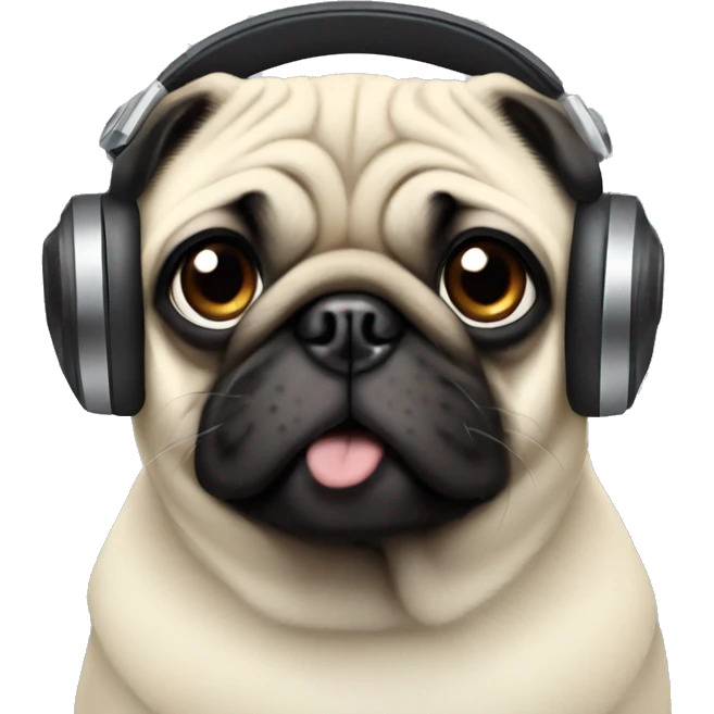 A pug with headphones emoji