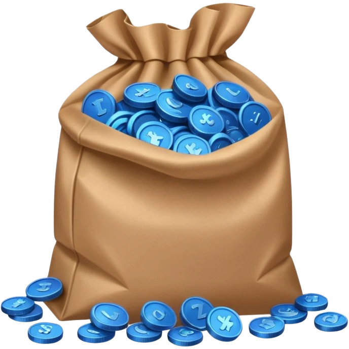 brown bag of blue coins emoji