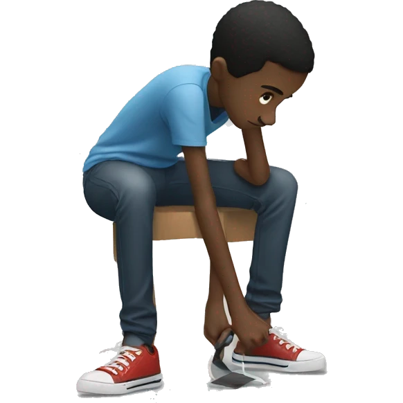 skinny black kid tying his shoes emoji