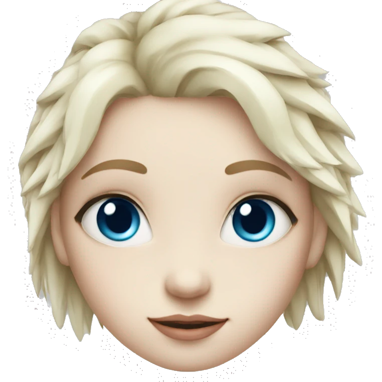 Little girl with blue eyes and pale skin and blue hair and spiky eyelashes emoji