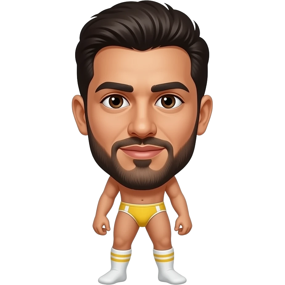 Arab man in yellow jock strap wearing white gym socks with yellow stripe emoji
