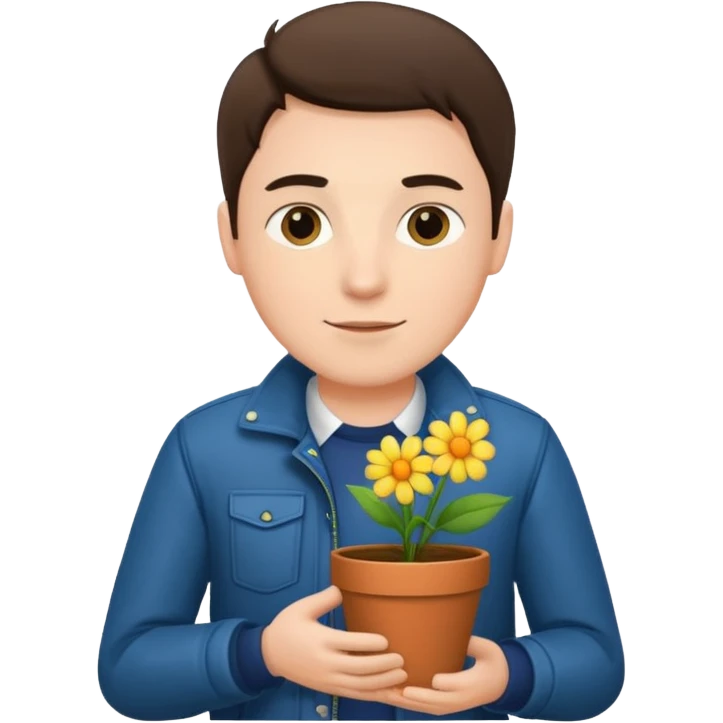 man holding a flower pot in jacket emoji