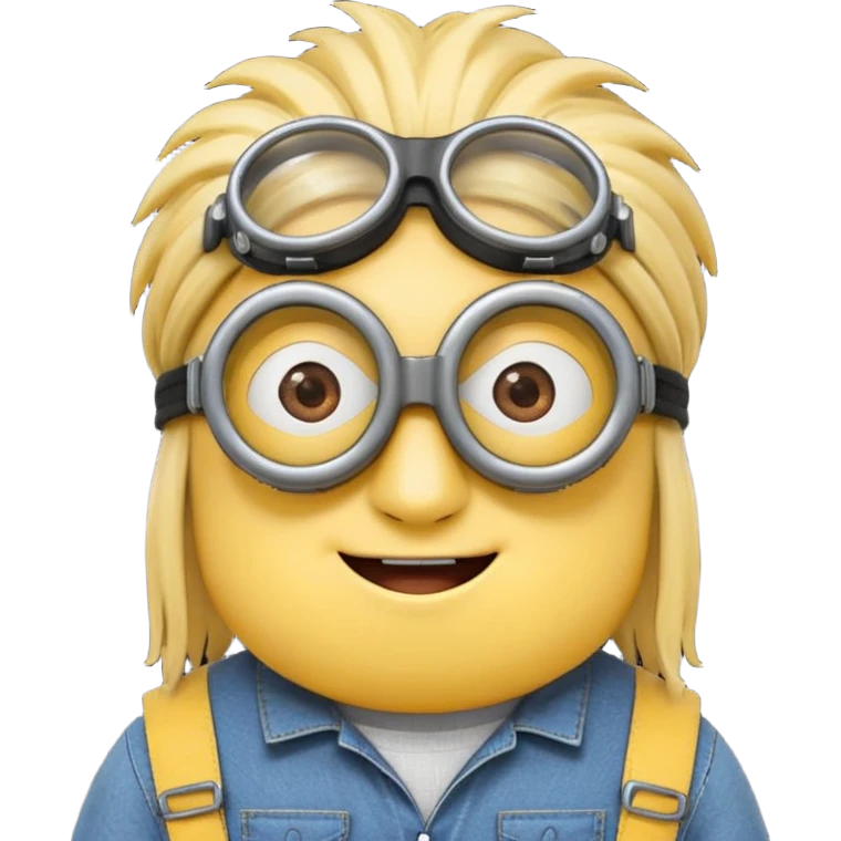 Minion emoji with a round head like normal emojis and a smurk like this emoji but a minion so basically that emoji with the goggles and the hair and not a funny head shape 😏 emoji