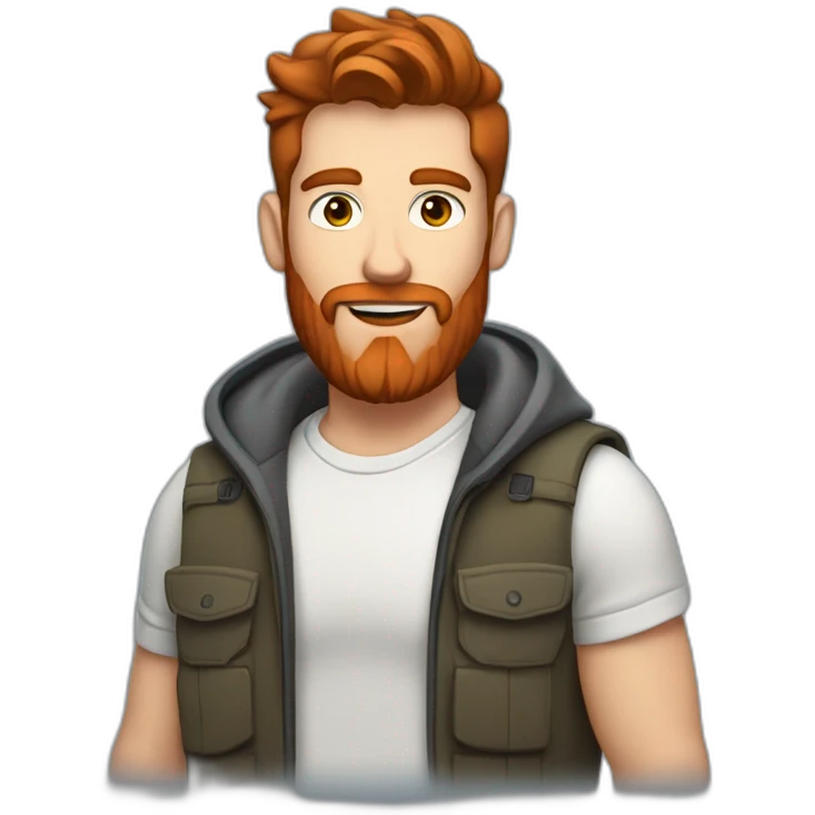 one men with brown hair and a red beard and airpods and a mac emoji