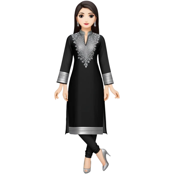 Elegant black kurti with silver embellishments and mandarin collar emoji