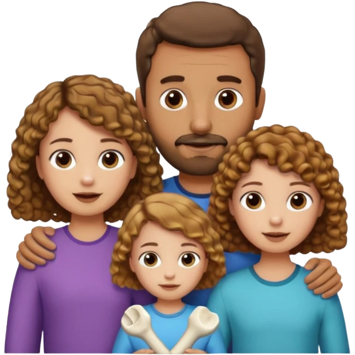 Brown dad with a short straight hair cut and stubble beard with his two daughters bone who is 5 and has blone brown curly hair and one who is smaller who has curly hair brown emoji
