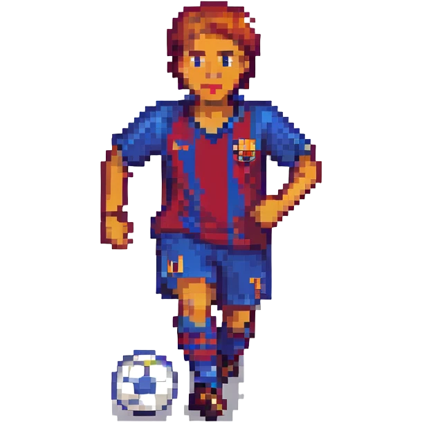 pixel art soccer player in Barcelona FC uniform running with the ball emoji