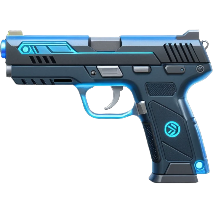 the image is the icon for a videogame  item. futuristic cyberpunk -ready to equip- it is master craftsmanship [ unequipped item ]
It is a magsec4 pistol with a mini-holo - neatly staged 3/4 profile view emoji