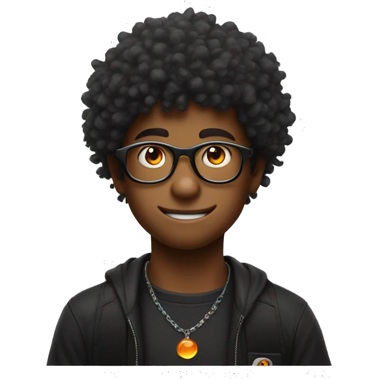 a kid with glasses and orange fluffy hair and hes black getting the chaos emeralds emoji
