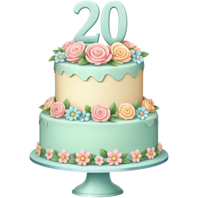 make a floral pastel cake that is aesthetic or vintage with the number 2 and 0 on it emoji