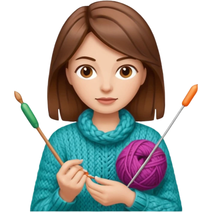  Woman with brown hair and highlights no glasses Knitting emoji emoji