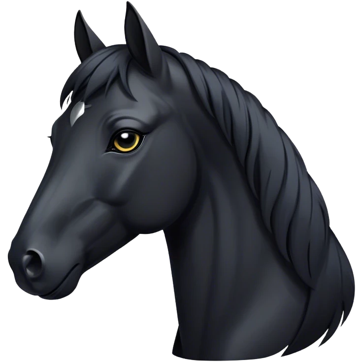 Cinematic Noble Black Horse Portrait Emoji, Poised and regal, with a strong, athletic build and a sleek, well-groomed jet-black fur, deep-set soulful dark eyes, Simplified yet sharp and sophisticated features, highly detailed, glowing with a soft, dignified glow, high shine, intelligent and commanding, stylized with an air of mysterious grace, focused and attentive, soft glowing outline, capturing the essence of a watchful and confident steed, so majestic it feels as though it could gallop out of the screen with effortless authority! emoji