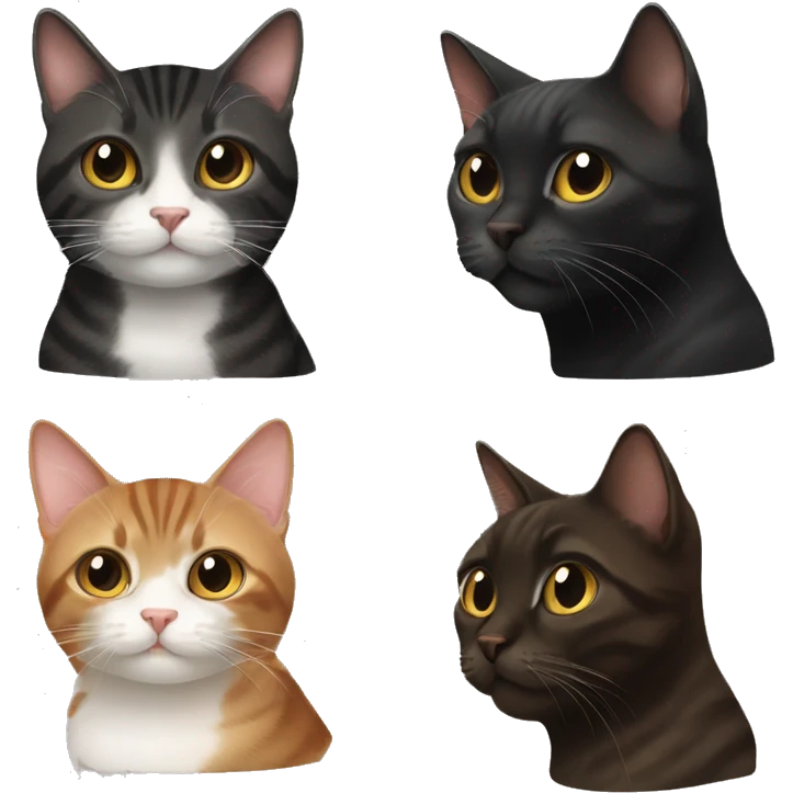 Two all black cats and a brown tabby cat emoji