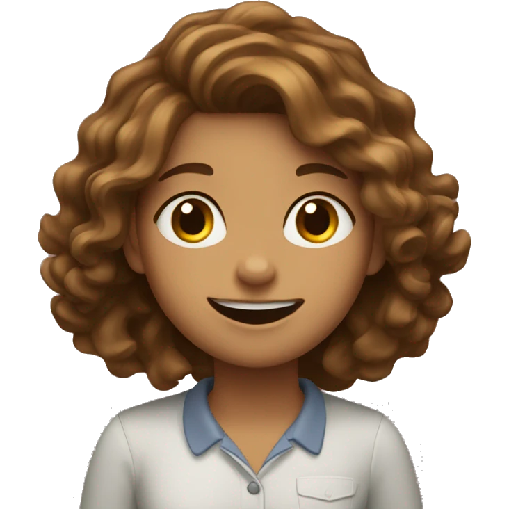 Girl has wavy brown hair is excited  emoji
