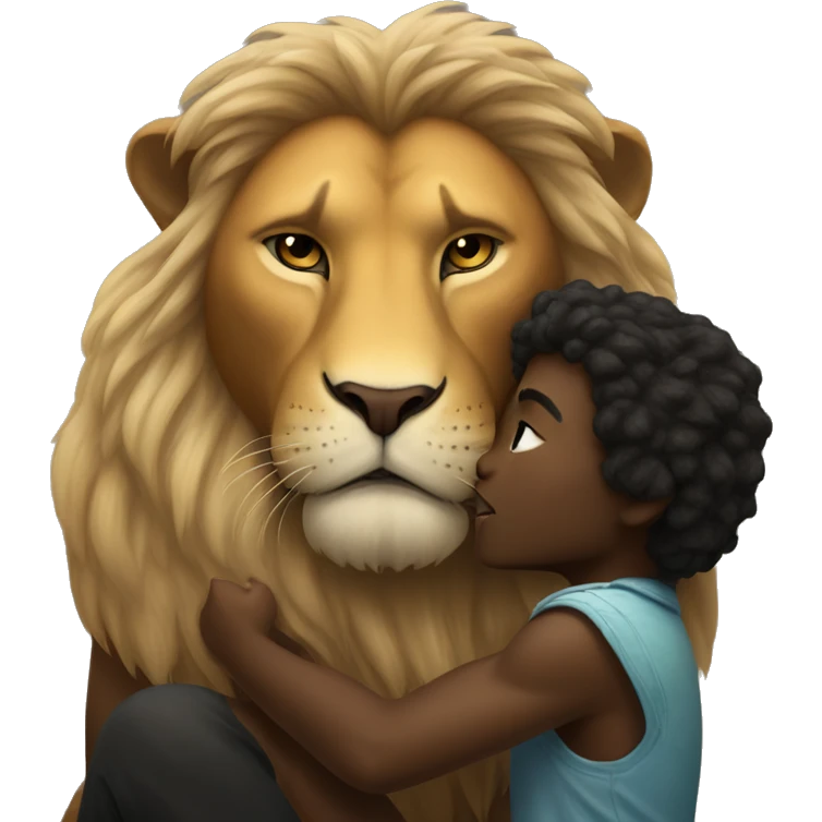 Big serious lion kissing a little young black panther emoji