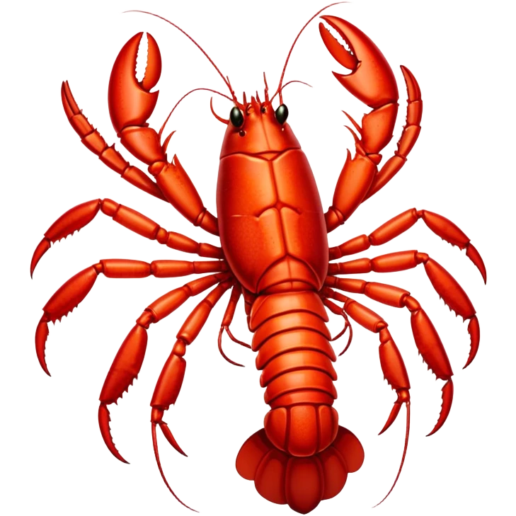 Cinematic bright red rock lobster, detailed hard shell, claws slightly open, freshly cooked, warm glowing tones, rich and indulgent. emoji